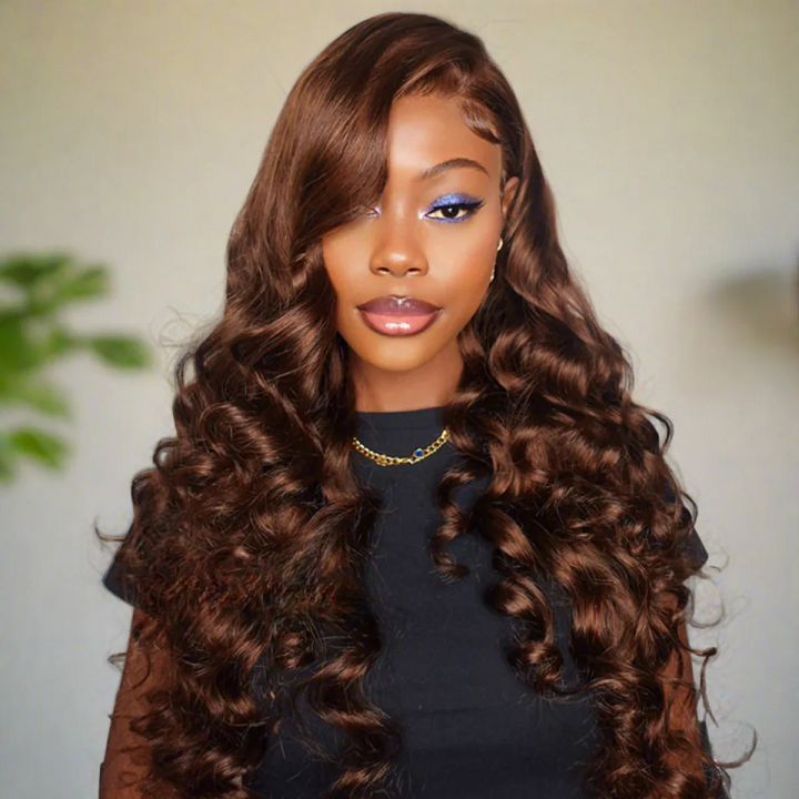 Chestnut Dark Brown Color Wig Glueless Loose Wave Human Hair Wigs