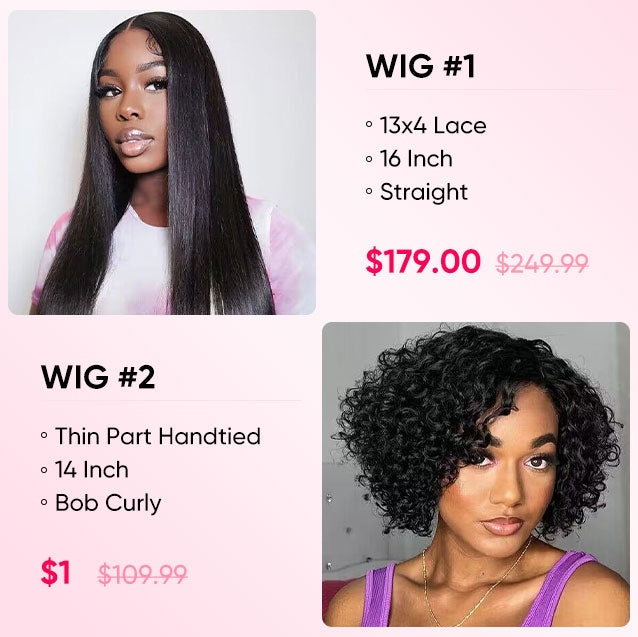 $1 for A WIG|13x4 Lace Straight Wig+Thin Part Handtied Bob Curly Wig Flash Deal