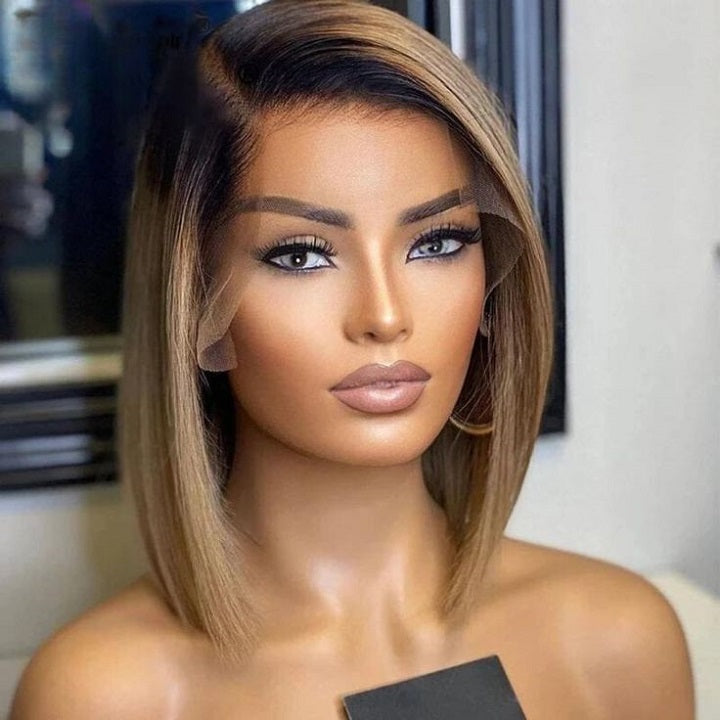 T1B/27 Straight 13x4 Lace Front Blunt Cut Bob Wig Ombre Honey Glueless Human Hair Wig