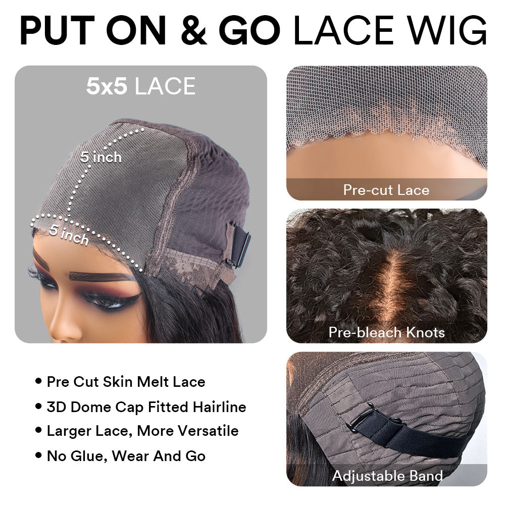 Put on & Go Layered Wavy With Kinky Edges Glueless HD Lace Wig
