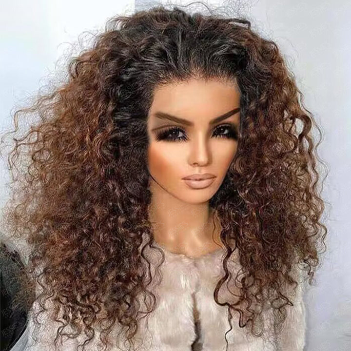 Pre-bleached Pre Cut 9x6 Lace Ombre Chocolate Brown Deep Curly Glueless Pre-plucked Wig