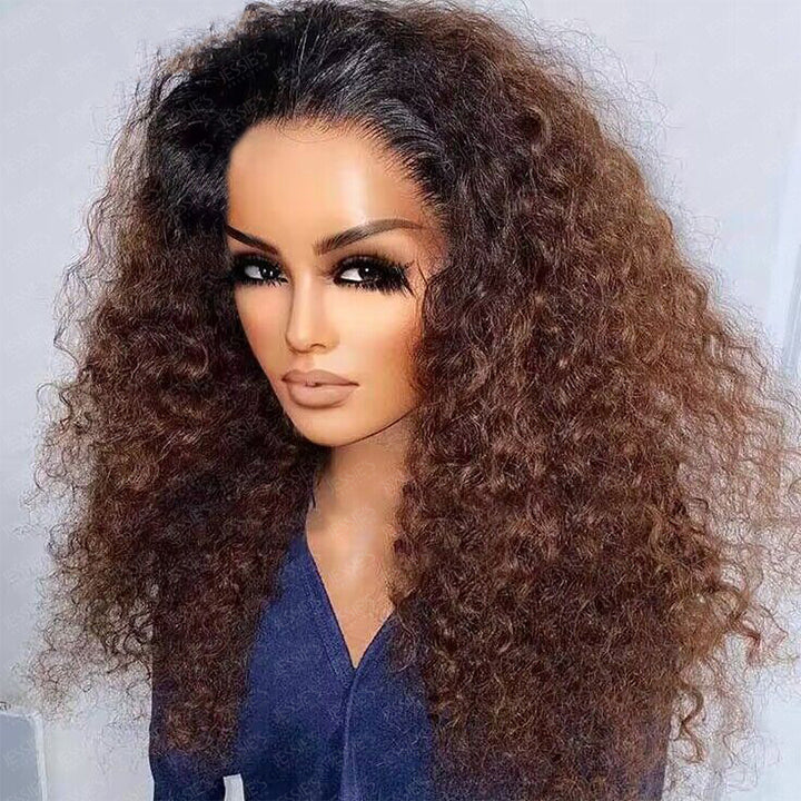 Pre-bleached Pre Cut 9x6 Lace Ombre Chocolate Brown Deep Curly Glueless Pre-plucked Wig