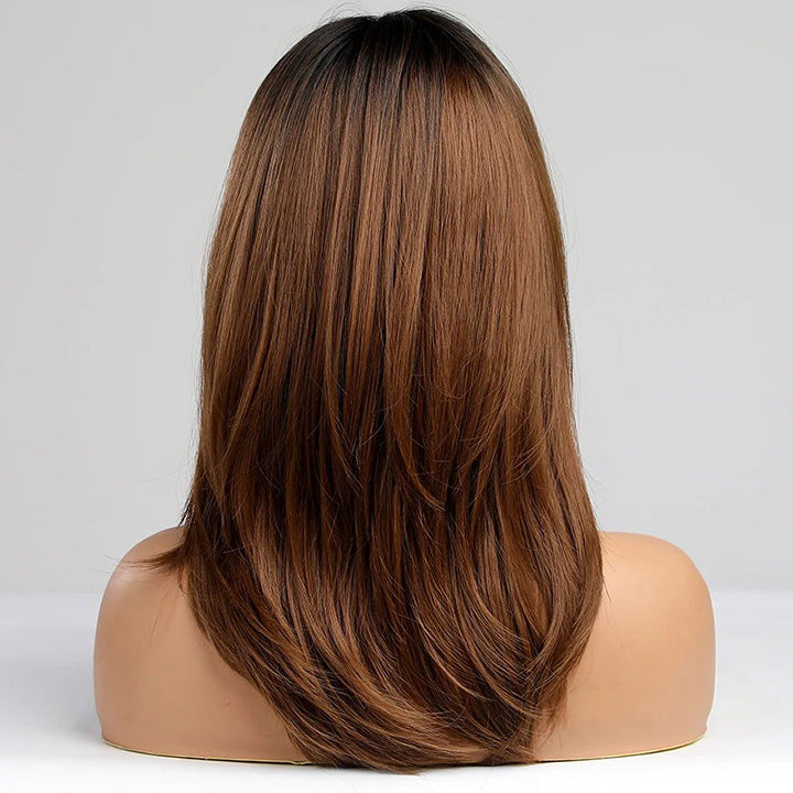 Curtain Bangs Ombre Chestnut Brown Straight Layered Cut 13x5 Pre Cut Lace Wig