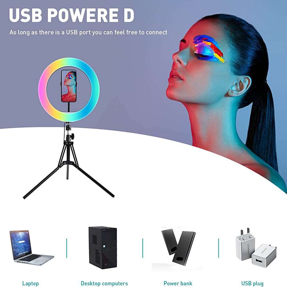 13" LED RGB Selfie Ring Light W/ Mini & Extendable Tripod Stand & Phone Holder 10 Brightness Level 26 Light Modes Dimmable Ringlight for Beauty Makeup Live Streaming Youtube Video Photography Shooting - Healthier Me Beauty, LLC