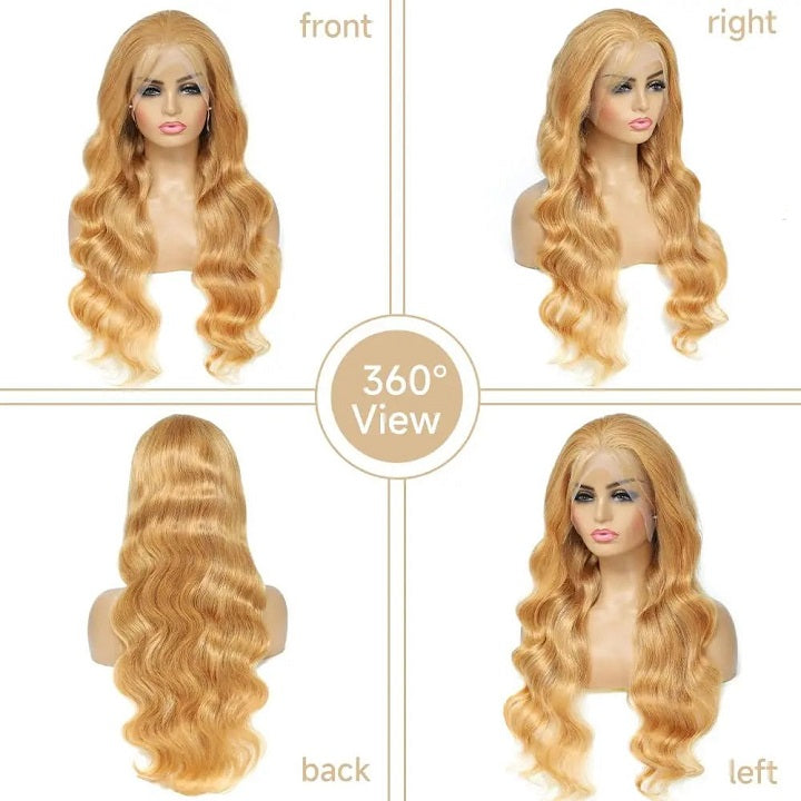 Honey Blonde Body Wave 13x4 Lace Frontal Human Hair Wigs Pre Plucked With Baby Hair