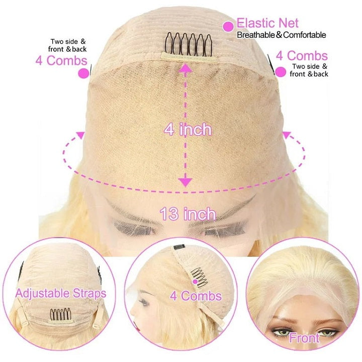 613 Blonde 13x4 Lace Glueless Body Wave Long Wig Easily Redyed Human Hair