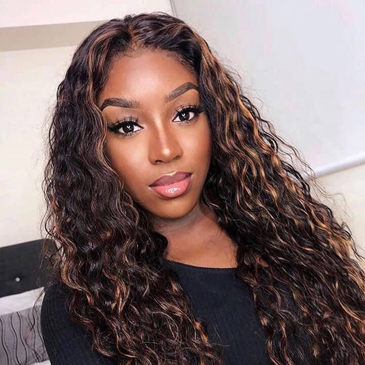 Highlight Curly Lace Front Wigs 13x4 Colored Glueless Brazilian Human Hair Lace Wigs