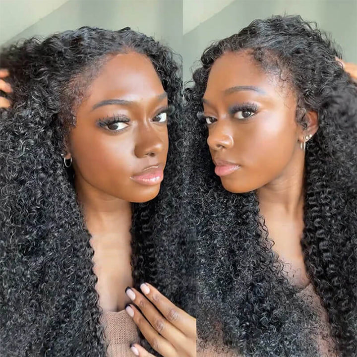 Handmade 4C Hairline Kinky Curly 13x4 Lace Front Wig With Curly Edges Kinky Baby Hair Glueless Human Hair Wig