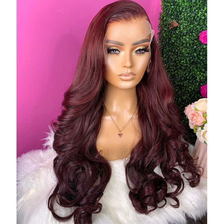 Glueless Burgundy Color Body Wave 13x4 Lace Front Human Hair Wig