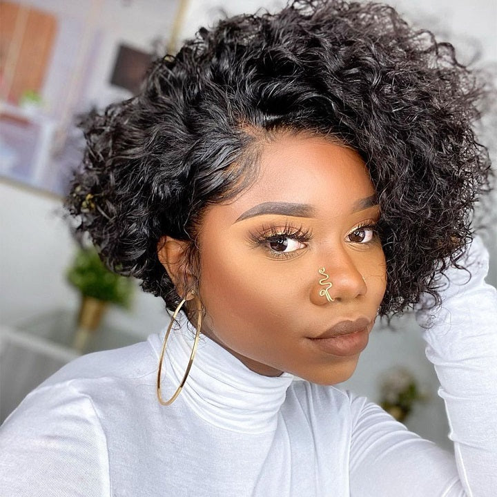 Glueless Pre Cut Lace Short Curly Pixie Cut Bob Lace Closure Wigs Brazilian Human Hair Frontal Wigs
