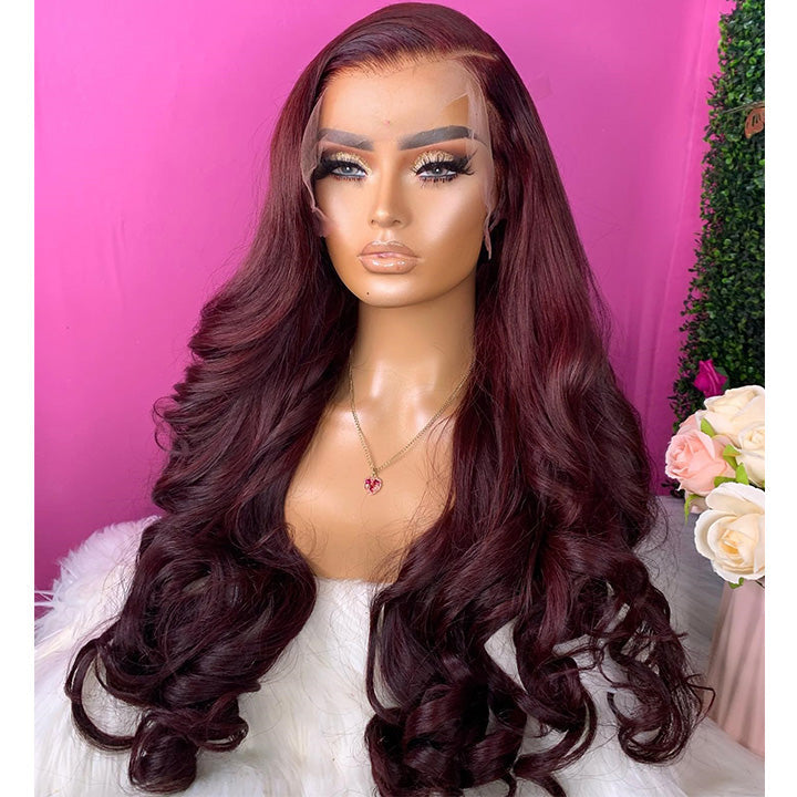 Glueless Burgundy Color Body Wave 13x4 Lace Front Human Hair Wig
