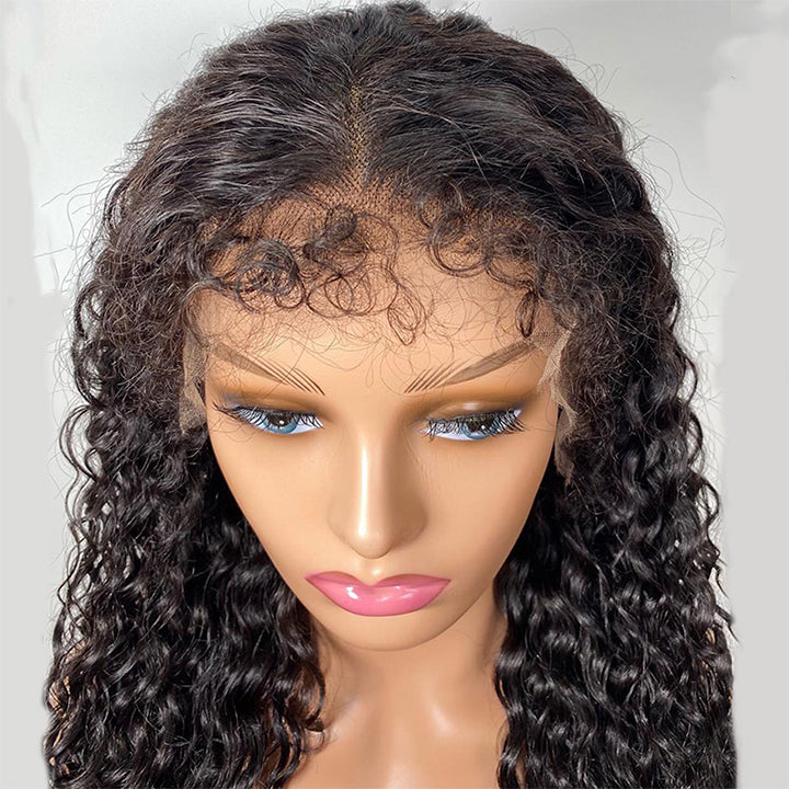 Handmade 4C Hairline Kinky Curly 13x4 Lace Front Wig With Curly Edges Kinky Baby Hair Glueless Human Hair Wig