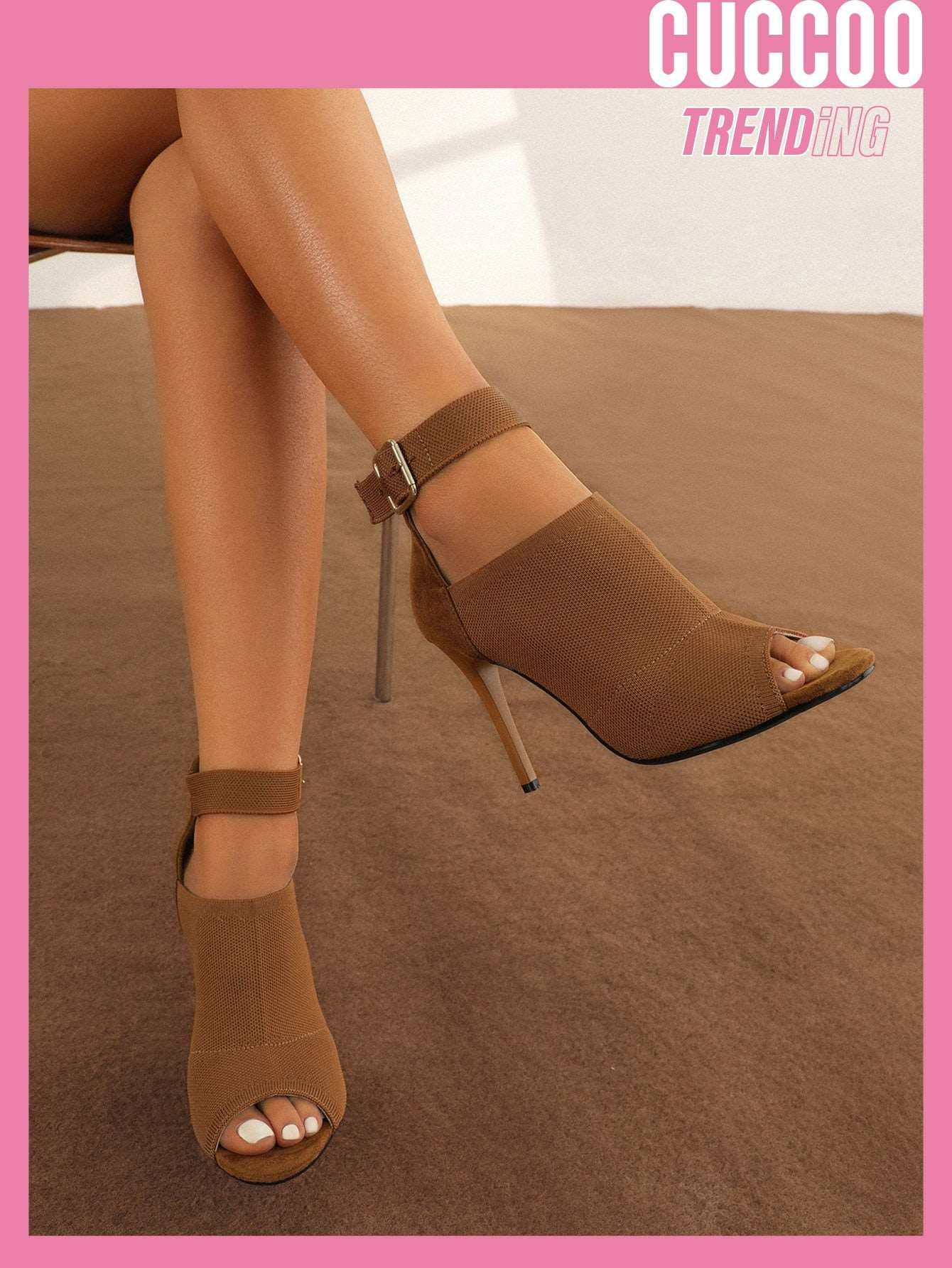 CUCCOO Basic Buckle Decor Stiletto Heeled Sandals Boots