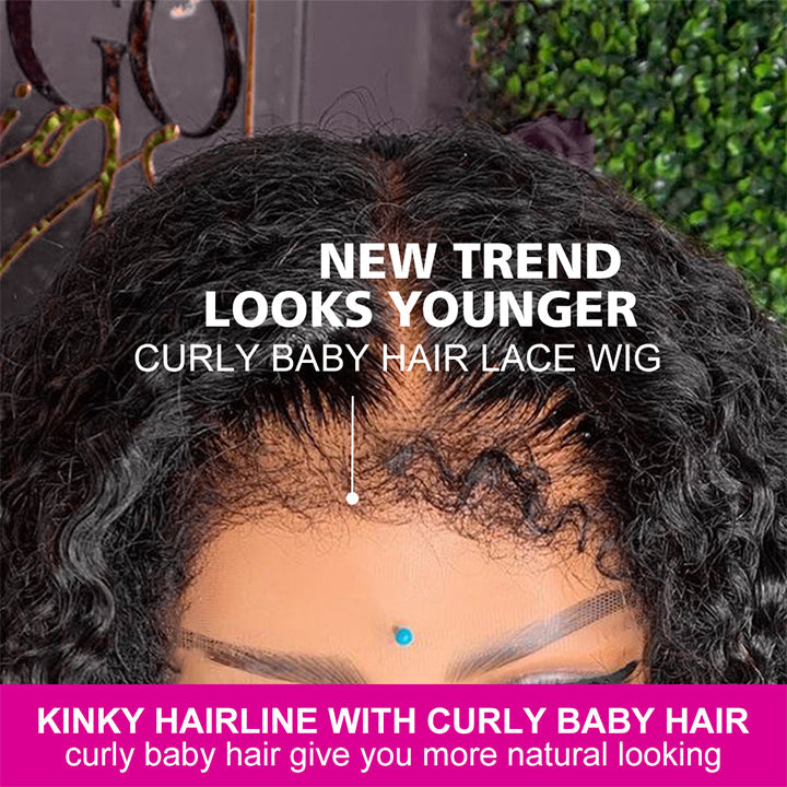 Handmade 4C Hairline Kinky Curly 13x4 Lace Front Wig With Curly Edges Kinky Baby Hair Glueless Human Hair Wig