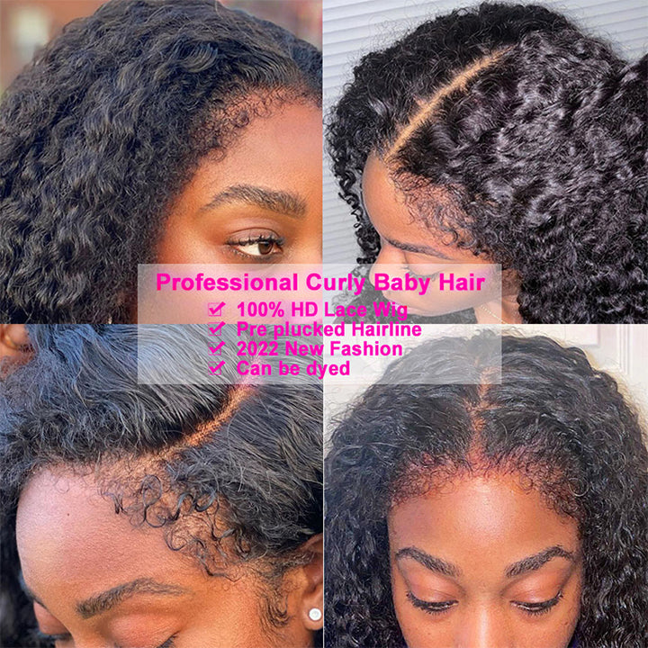 Handmade 4C Hairline Kinky Curly 13x4 Lace Front Wig With Curly Edges Kinky Baby Hair Glueless Human Hair Wig