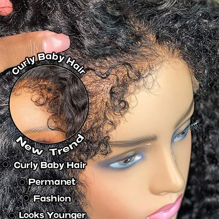 Handmade 4C Hairline Kinky Curly 13x4 Lace Front Wig With Curly Edges Kinky Baby Hair Glueless Human Hair Wig