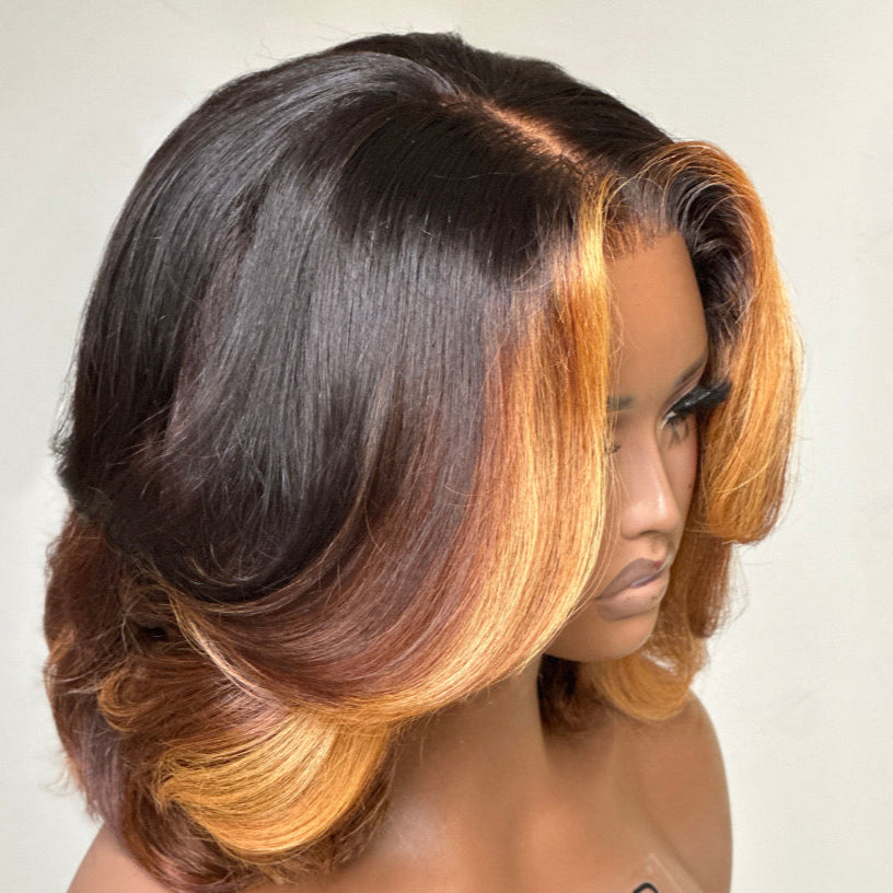 Honey Blonde Highlights Layered Cut Bob Lace Wig