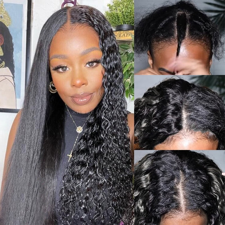 Magic 2 in 1 Dry Straight & Wet Curly Pre Cut 360 Lace Bleached Knots Human Hair Wigs