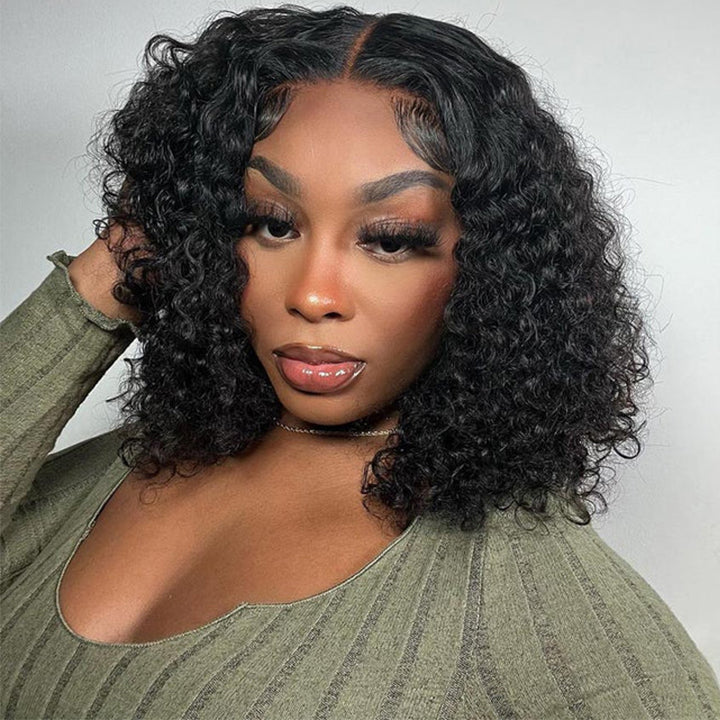 Short Curly Bob Wig 13x4 Lace Front Glueless Human Hair Wig