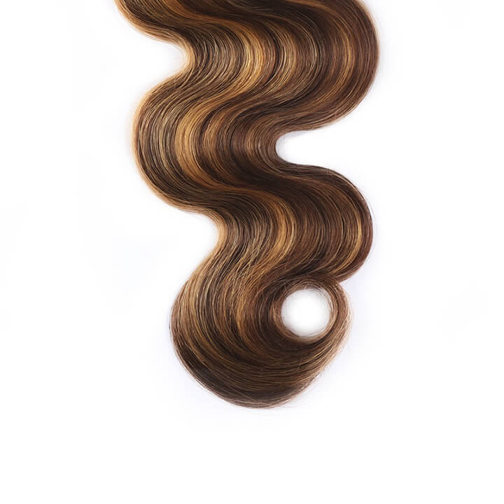 Highlight Brown P4/27 Body Wave Human Hair 3 Bundles With Lace Closure