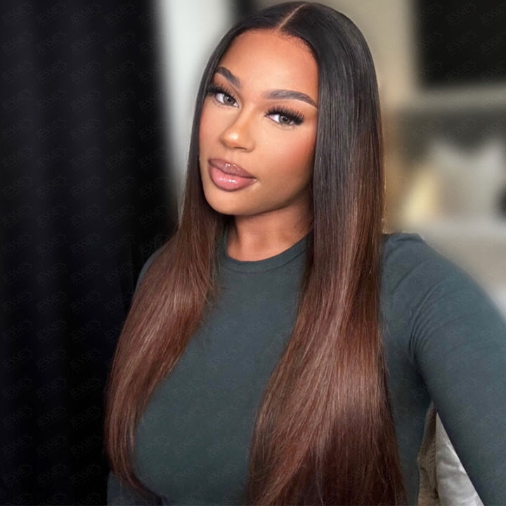 (Super Deal) Pre Cut Lace Ombre Brown Straight 6x5 Lace Human Hair Wig Glueless Wig