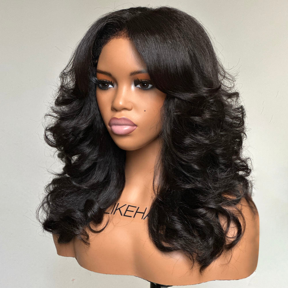 Put on & Go Layered Wavy With Kinky Edges Glueless HD Lace Wig