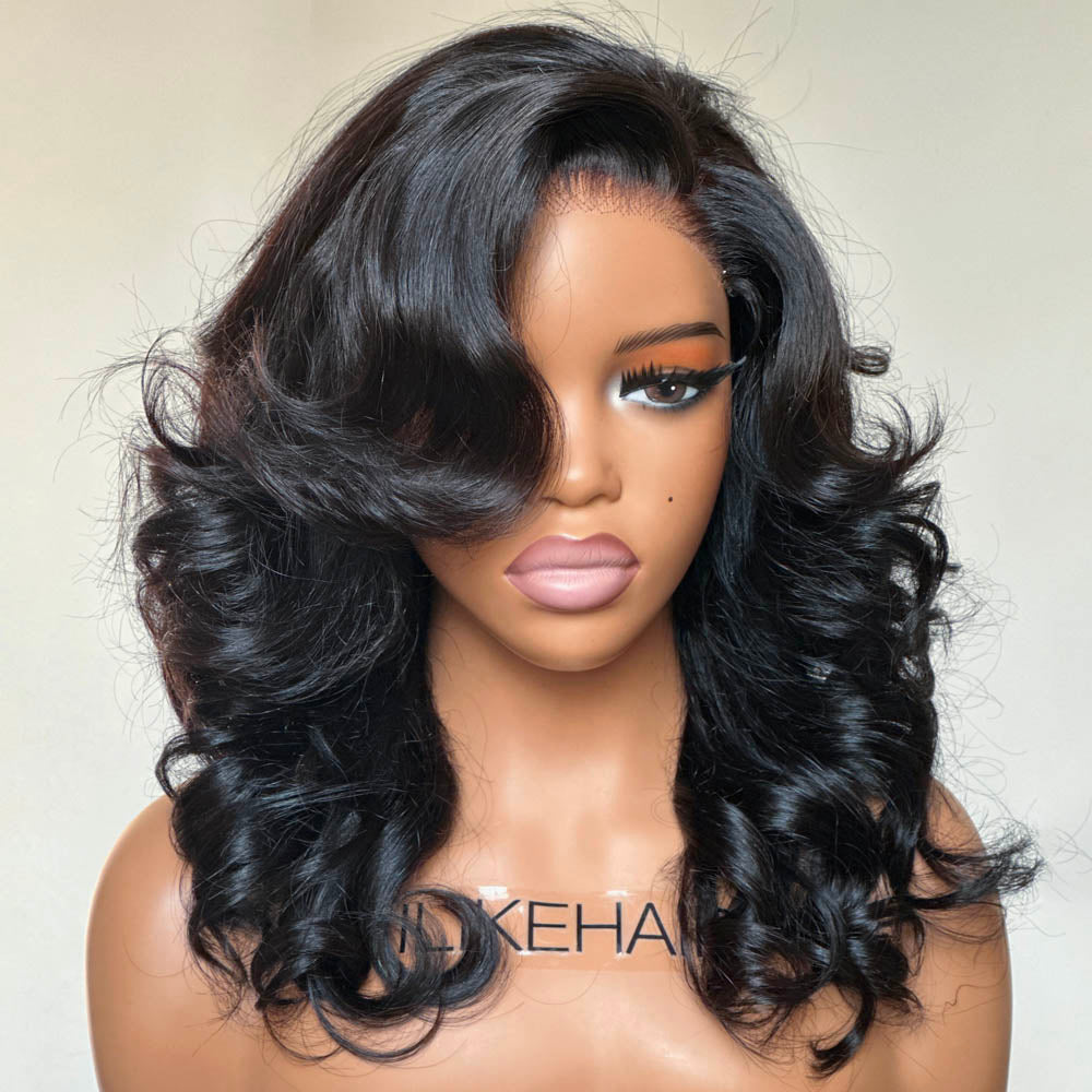 Put on & Go Layered Wavy With Side Bangs 5x5 Lace Closure Wig