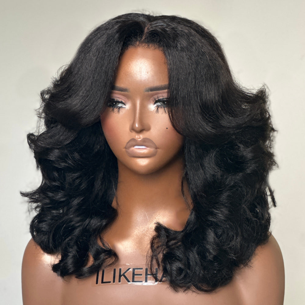 Put on & Go Layered Wavy With Kinky Edges Glueless HD Lace Wig