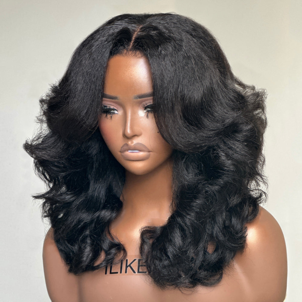 Put on & Go Layered Wavy With Kinky Edges Glueless HD Lace Wig