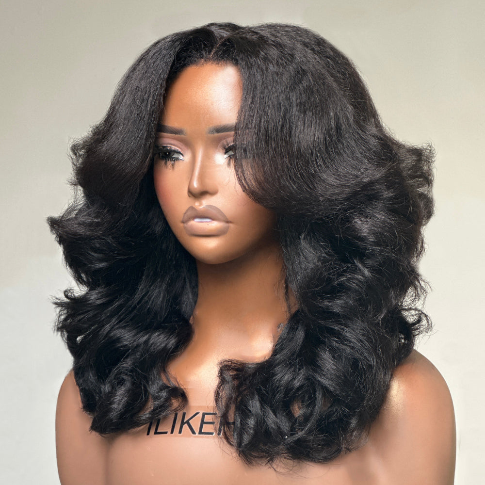 Put on & Go Layered Wavy With Kinky Edges Glueless HD Lace Wig