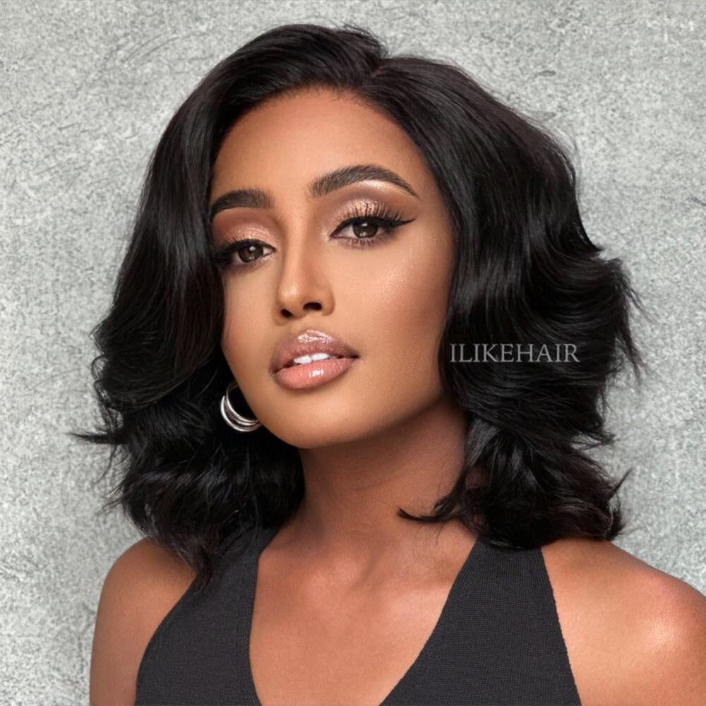 Put on & Go Side Part Layered Fluffy Bob Lace Closure Wig