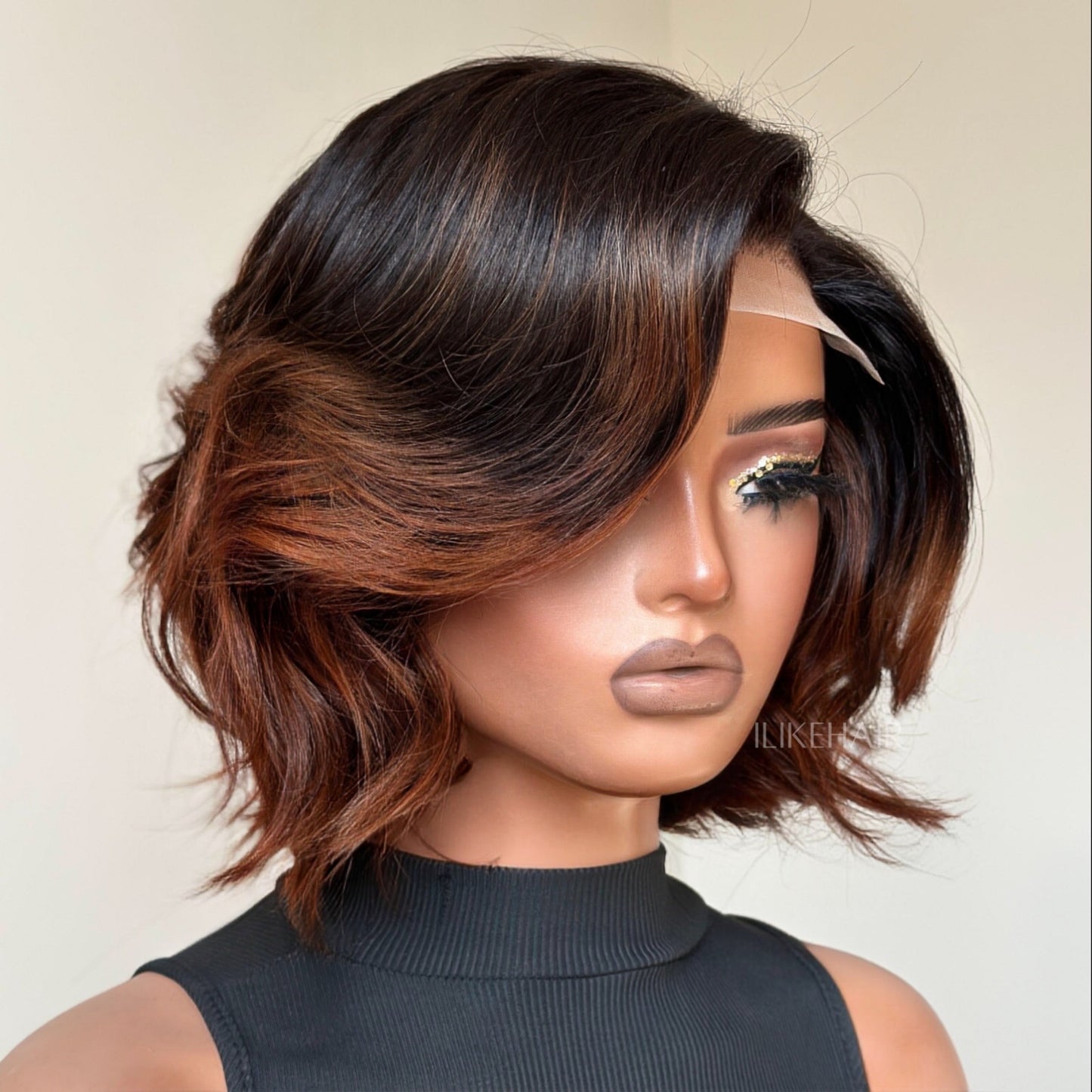 Natural Black Layered Fluffy Bob 5x5 Lace Closure Wig
