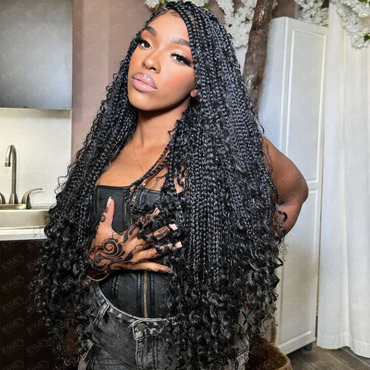 Knotless 9x6 Lace Braided Boho Box Braids Lace Wig for Women