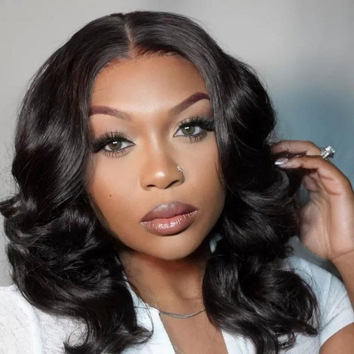 Flash Deal $139.99 16" 9x6 Pre Cut Lace Wavy Bob Wig Glueless Human Hair Wig