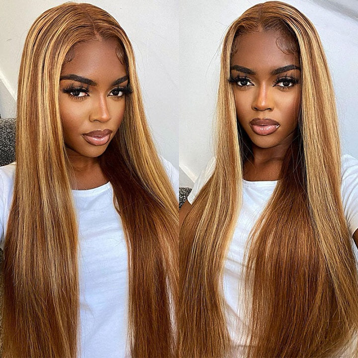 Highlights Blonde Brown 7x5 Pre-everything Lace Straight Balayage Wig Human Hair