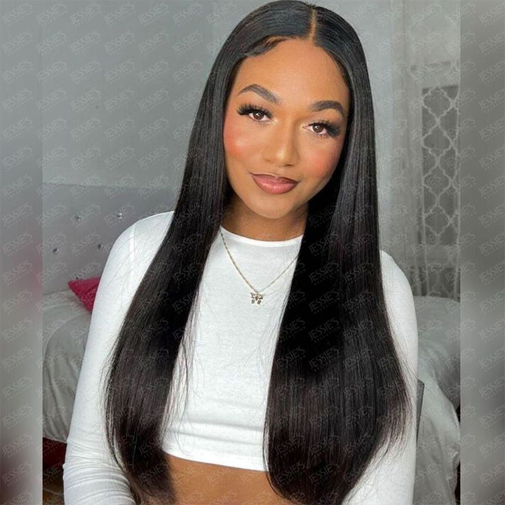 Straight 9x6 Pre Cut Lace Glueless Wig Bleached Knots Human Hair