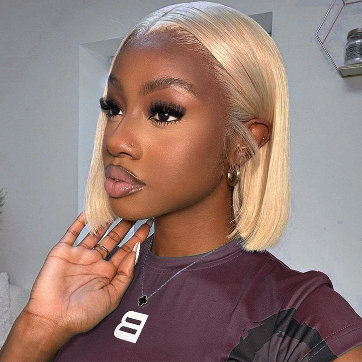 Super Sale $79.99 10" Blonde #613 Straight 13x4 Bob Lace Frontal Glueless Wig for Women