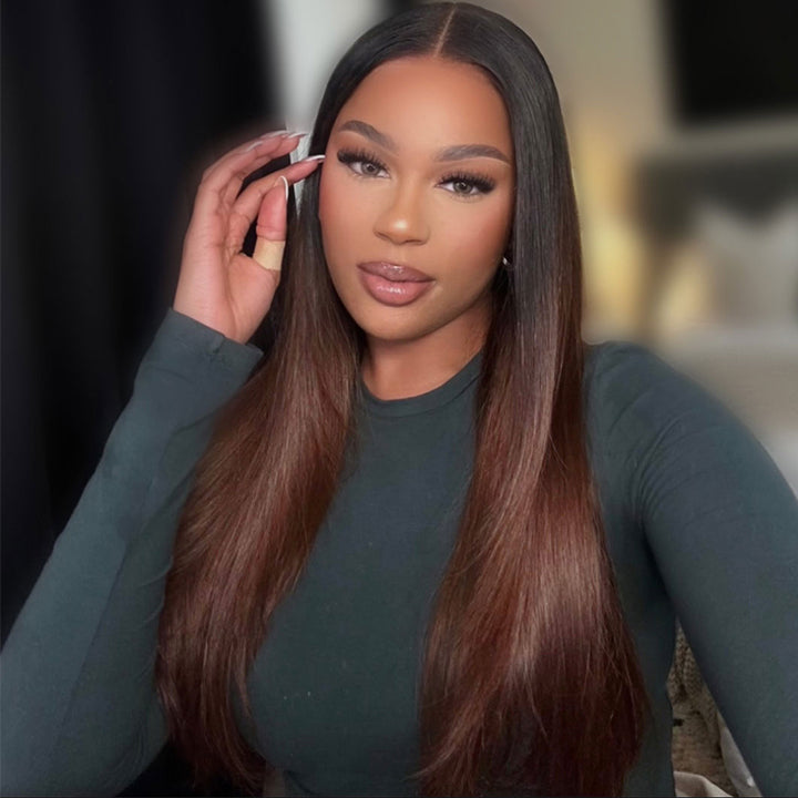 (Super Deal) Pre Cut Lace Ombre Brown Straight 6x5 Lace Human Hair Wig Glueless Wig