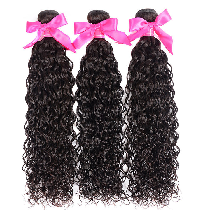 Water Wave Hair 3 Bundles With Closure Wet And Wavy Human Hair Weave Bundles With Lace Closure