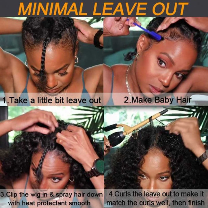 Thin V Part Wig Kinky Curly Natural Scalp Human Hair Wig Without Leave Out