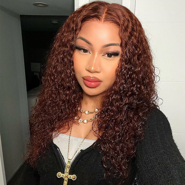 Copper Brown Water Curl 5x6 Pre Cut Lace Wig Pre-plucked Human Hair