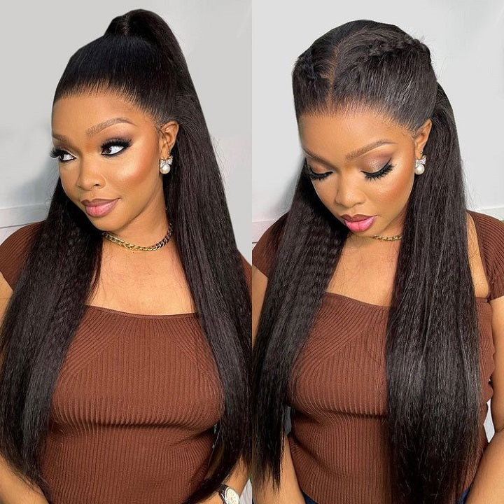 7x5 Pre-everything Kinky Straight Wig Pre-cut Lace Bleached Knots Plucked Hairline