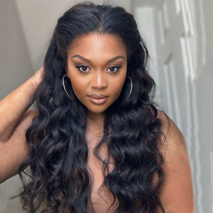 Glueless Body Wave 13x4 Lace Front Wig With Realistic Curly Edges Kinky Baby Hair