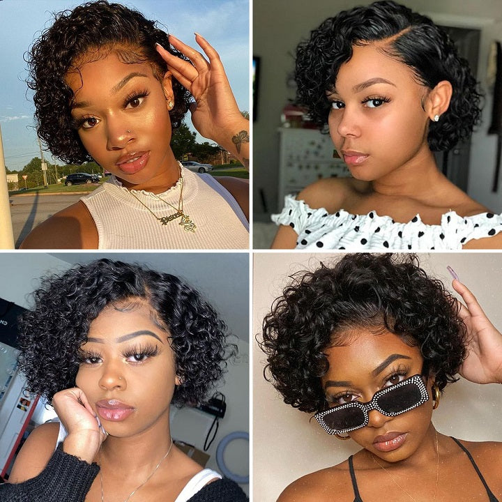 Glueless Pre Cut Lace Short Curly Pixie Cut Bob Lace Closure Wigs Brazilian Human Hair Frontal Wigs