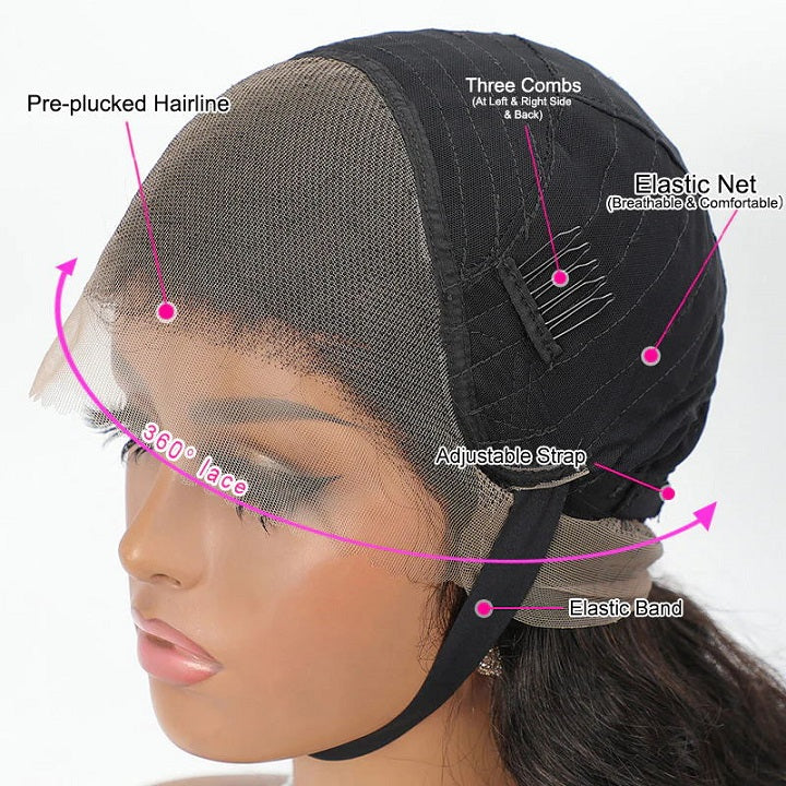 Magic 2 in 1 Dry Straight & Wet Curly Pre Cut 360 Lace Bleached Knots Human Hair Wigs