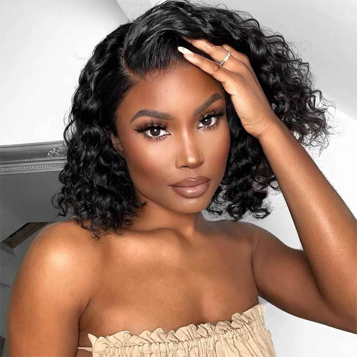 Flash Deal 14" 9x6 Pre Cut Crystal HD Lace Deep Wave Bob Pre Plucked Human Hair Wig