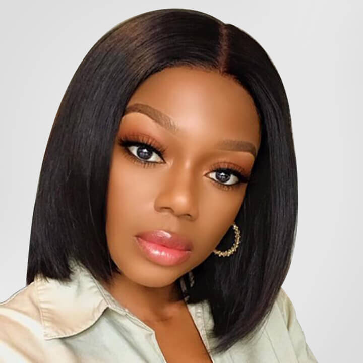 Buy 1 Get 2 $79.99=10" 4x4 Straight Bob Lace Closure Wig+Pixie Cut Wig