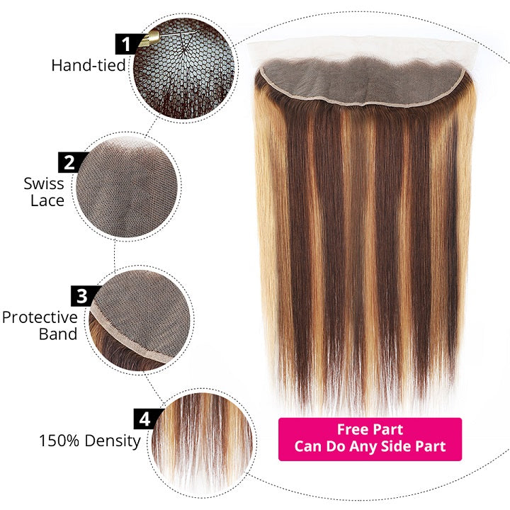 Highlight Brown Straight Bundles With Frontal Ombre Honey Blonde Brazilian Hair