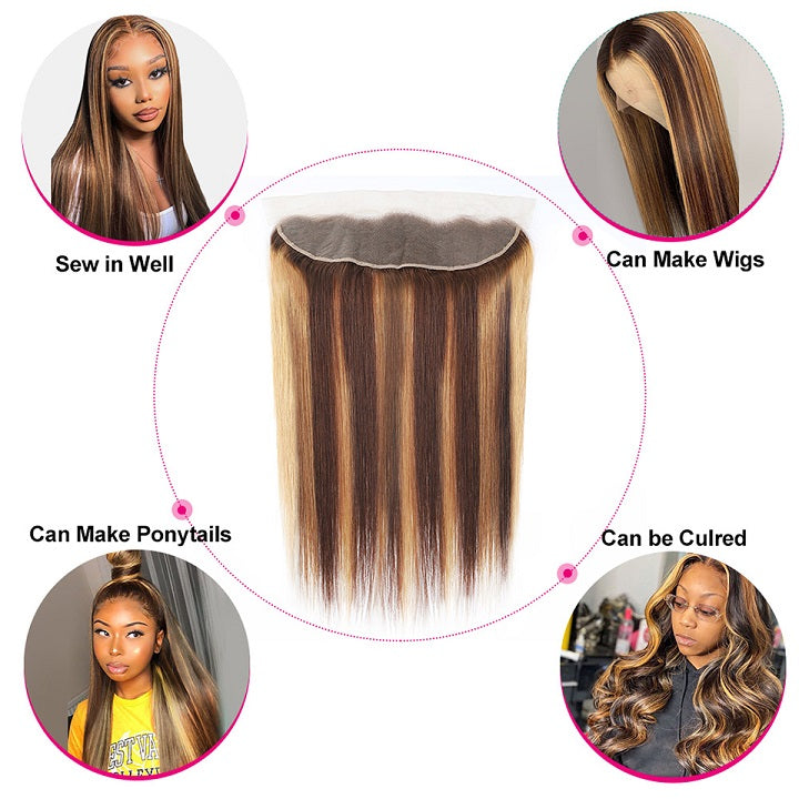 Highlight Brown Straight Bundles With Frontal Ombre Honey Blonde Brazilian Hair