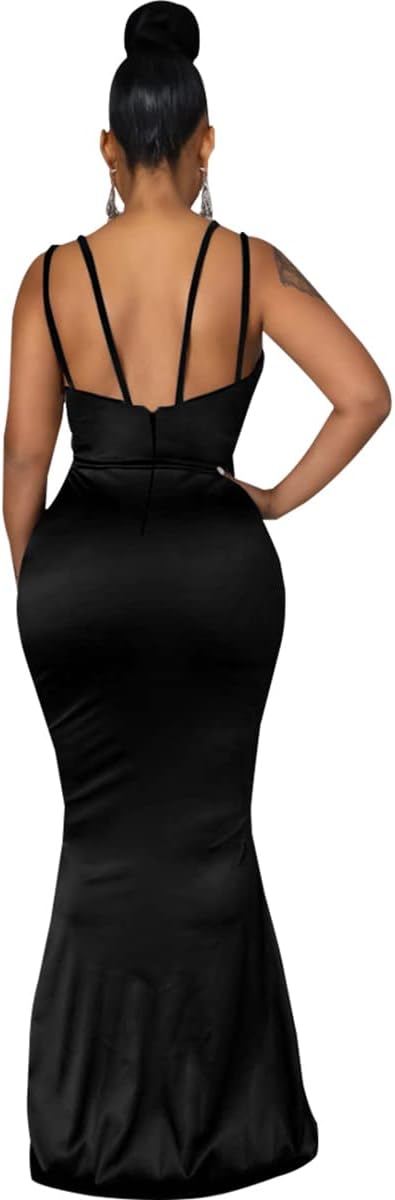JTNFairy Women's Sexy Ruffle Sleeveless One Shoulder Bodycon Dresses Classy Pencil Curvy Party Evening Long Formal Dress